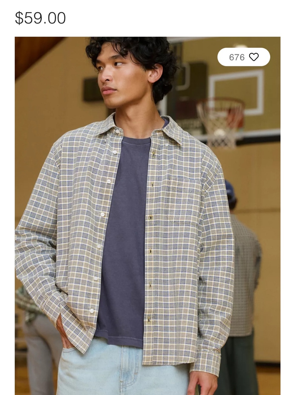 Saddlebred Plaid Button-Down Shirt in Beige and Blue